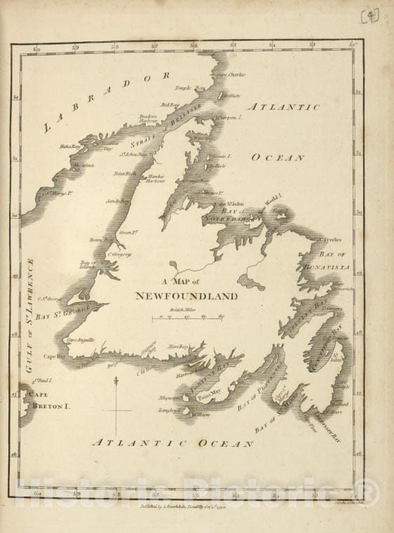 Historic 1794 Map - A Map Of Newfoundland. - United States - Vintage Wall Art