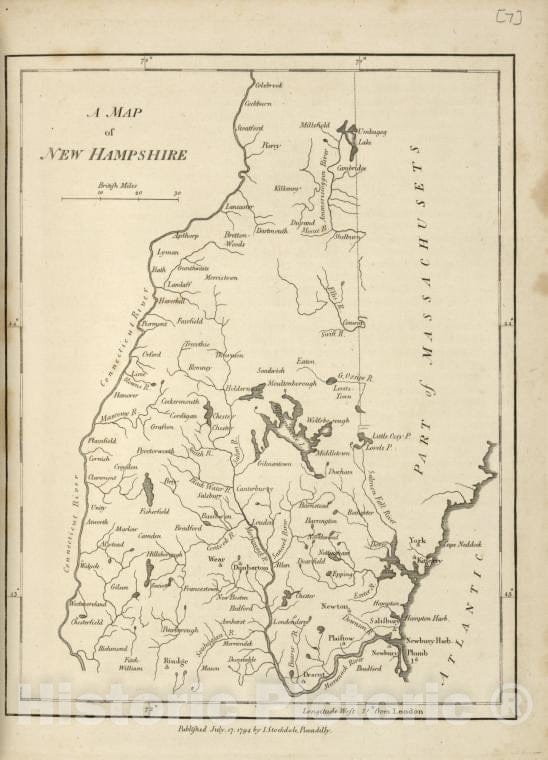 Historic 1794 Map - A Map Of New Hampshire. - United States - Vintage Wall Art