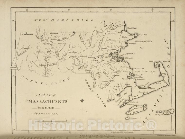 Historic 1794 Map - A Map Of Massachusets  From The Best Authorities. - United States - Vintage Wall Art