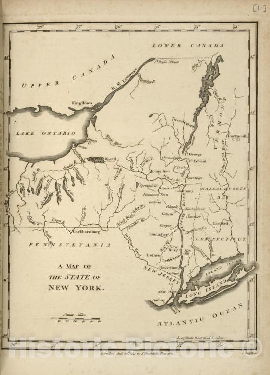 Historic 1794 Map - A Map Of The State Of New York. - United States - Vintage Wall Art