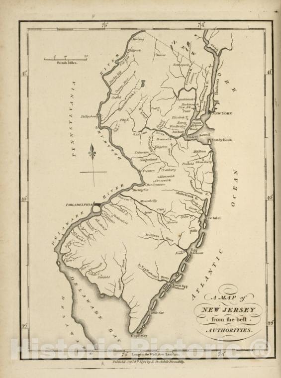 Historic 1794 Map - A Map Of New Jersey, From The Best Authorities. - United States - Vintage Wall Art