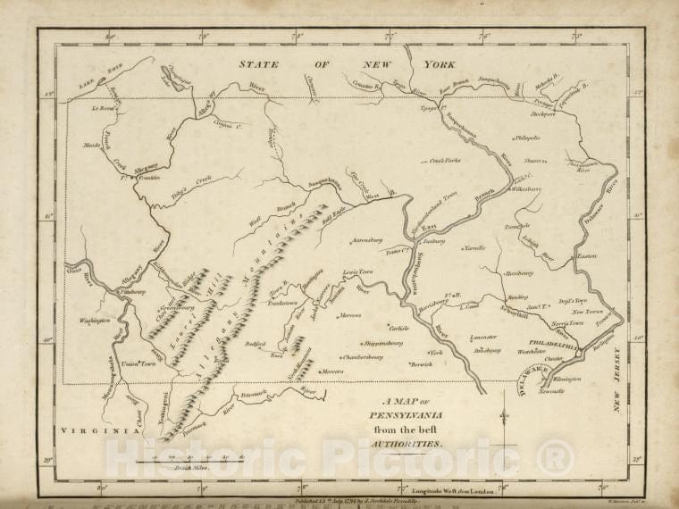 Historic 1794 Map - A Map Of Pennsylvania, From The Best Authorities. - United States - Vintage Wall Art