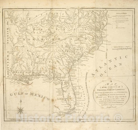 Historic 1794 Map - A Map Of The States Of Virginia, North Carolina, South Carolina - United States - Vintage Wall Art
