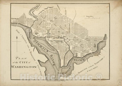 Historic 1794 Map - Plan Of The City Of Washington. - United States - Vintage Wall Art
