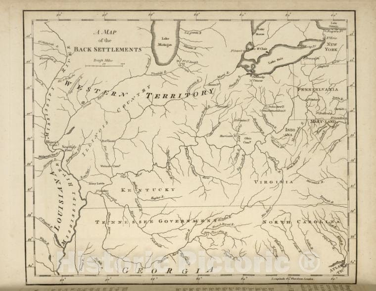 Historic 1794 Map - A Map Of The Back Settlements. - United States - Vintage Wall Art