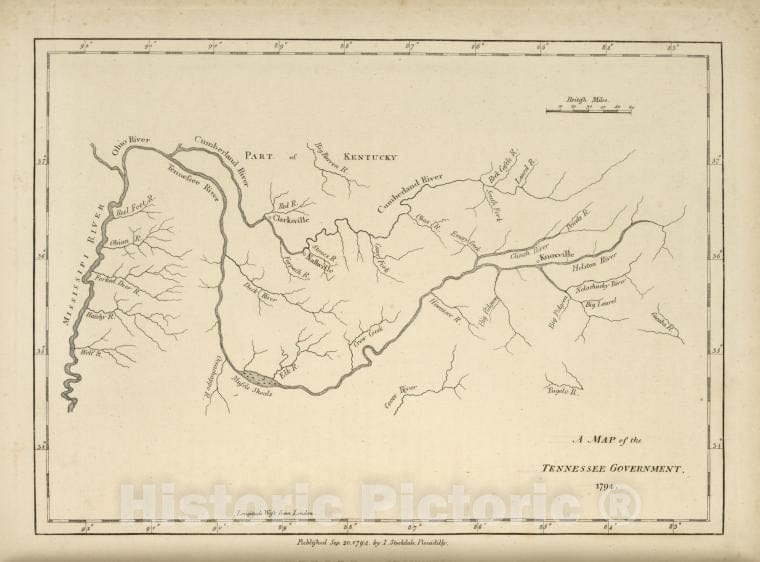 Historic 1794 Map - A Map Of The Tennessee Government, 1794. - United States - Vintage Wall Art