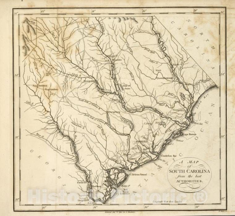 Historic 1794 Map - A Map Of South Carolina, From The Best Authorities. - United States - - Vintage Wall Art