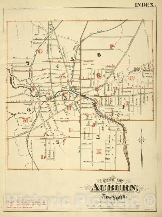 Historic 1882 Map - Index - Auburn (N.Y.Atlas Of The City Of Auburn, New York. - Vintage Wall Art