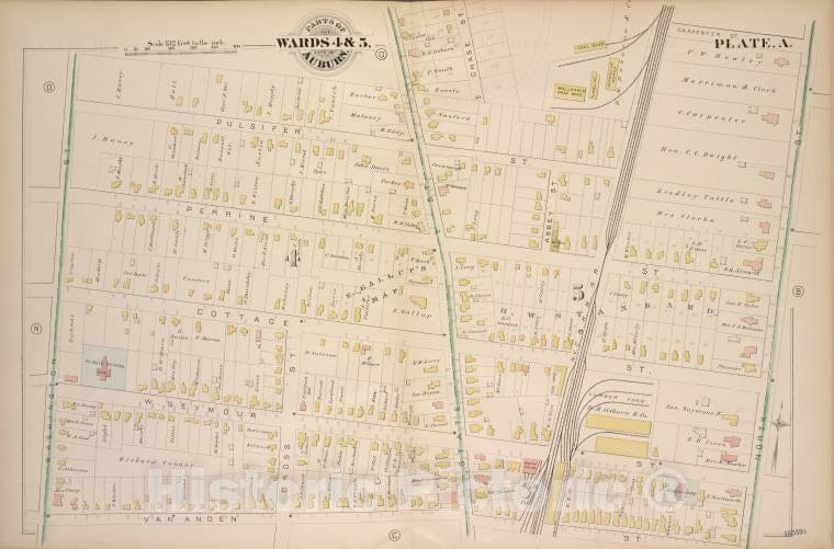 Historic 1882 Map - Parts Of The City Auburn. Wards 4&5. - Auburn (N.Y.Atlas Of The City Of Auburn, New York. - Vintage Wall Art