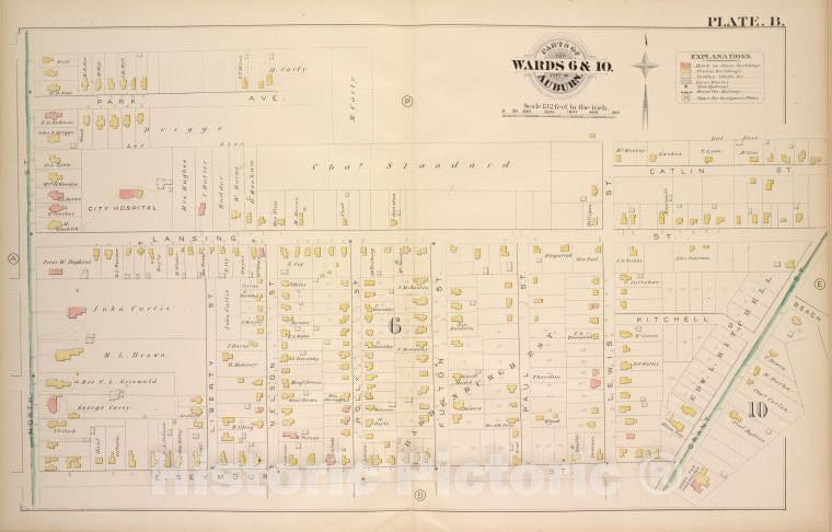 Historic 1882 Map - Parts Of The City Auburn. Wards 6&10. - Auburn (N.Y.Atlas Of The City Of Auburn, New York. - Vintage Wall Art