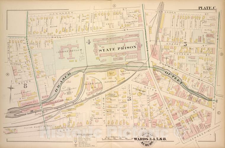 Historic 1882 Map - Parts Of The City Auburn. Wards 3.4.5. & 8. - Auburn (N.Y.Atlas Of The City Of Auburn, New York. - Vintage Wall Art