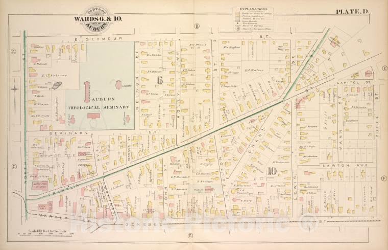 Historic 1882 Map - Parts Of The City Auburn. Wards 6.&10. - Auburn (N.Y.Atlas Of The City Of Auburn, New York. - Vintage Wall Art