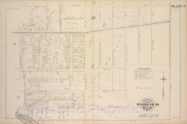 Historic 1882 Map - Parts Of The City Auburn. Wards 1&10. - Auburn (N.Y.Atlas Of The City Of Auburn, New York. - Vintage Wall Art