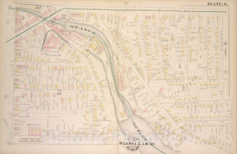 Historic 1882 Map - Parts Of The City Auburn. Wards 1.2.3&10. - Auburn (N.Y.Atlas Of The City Of Auburn, New York. - Vintage Wall Art