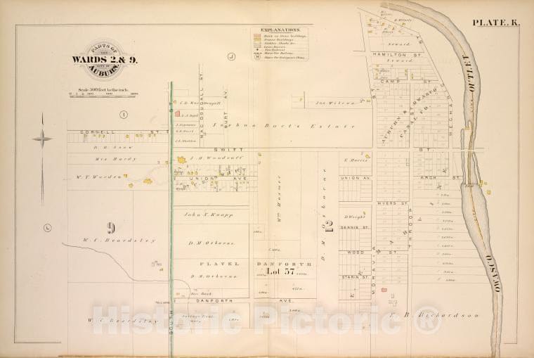 Historic 1882 Map - Parts Of The City Auburn. Wards 2& 9. - Auburn (N.Y.Atlas Of The City Of Auburn, New York. - Vintage Wall Art