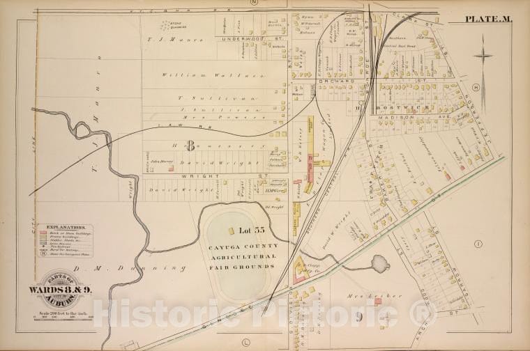 Historic 1882 Map - Parts Of The City Auburn. Wards 8& 9. - Auburn (N.Y.Atlas Of The City Of Auburn, New York. - Vintage Wall Art