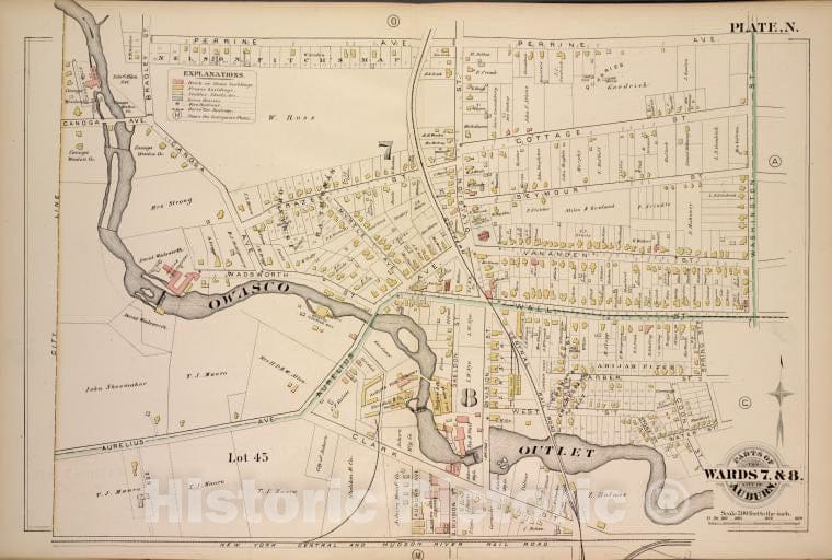 Historic 1882 Map - Parts Of The City Auburn. Wards 7& 8. - Auburn (N.Y.Atlas Of The City Of Auburn, New York. - Vintage Wall Art