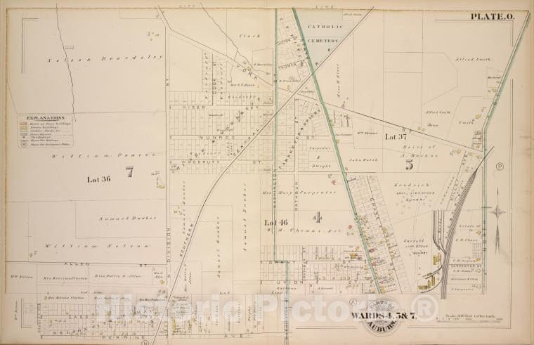 Historic 1882 Map - Parts Of The City Auburn. Wards 4.5& 7. - Auburn (N.Y.Atlas Of The City Of Auburn, New York. - Vintage Wall Art