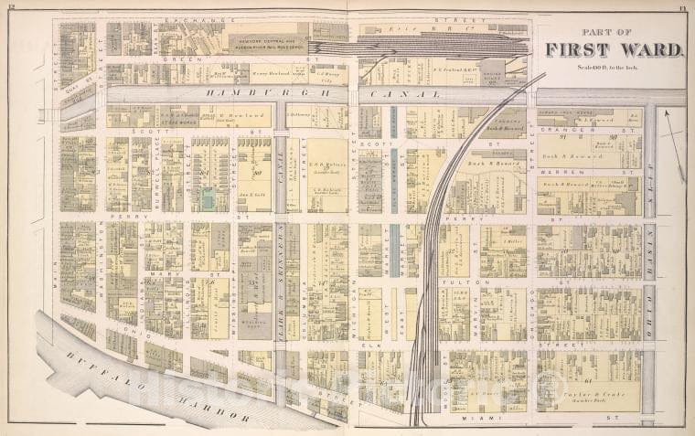 Historic 1872 Map - Part Of First Ward. - Buffalo (N.Y.Atlas Of The City Of Buffalo, Erie Co, New York - Vintage Wall Art