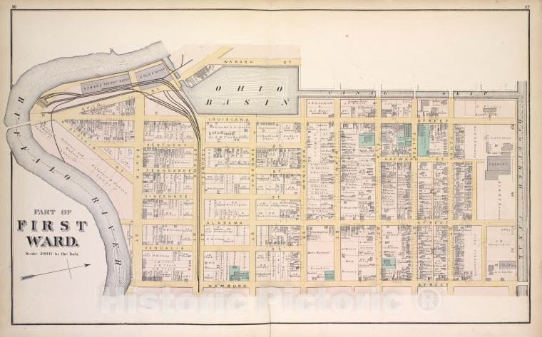 Historic 1872 Map - Part Of First Ward. - Buffalo (N.Y.Atlas Of The City Of Buffalo, Erie Co, New York - Vintage Wall Art, v2