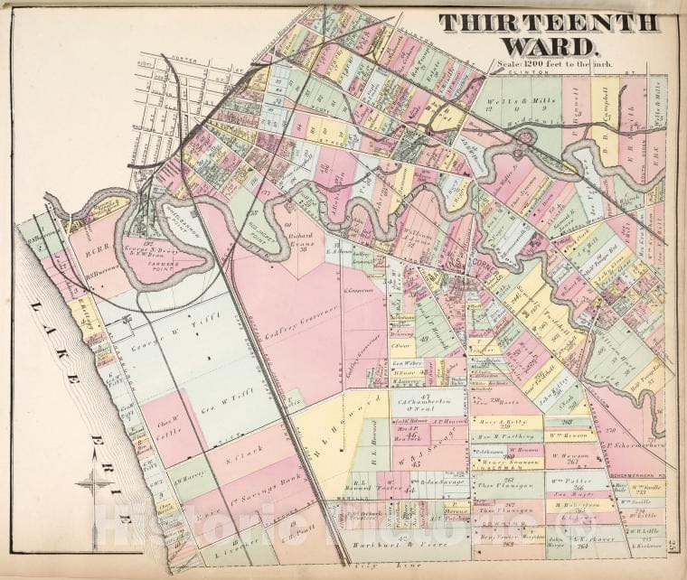 Historic 1872 Map - Thirteenth Ward. - Buffalo (N.Y.Atlas Of The City Of Buffalo, Erie Co, New York - Vintage Wall Art