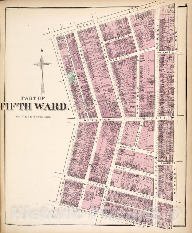 Historic 1872 Map - Part Of Fifth Ward. - Buffalo (N.Y.Atlas Of The City Of Buffalo, Erie Co, New York - Vintage Wall Art