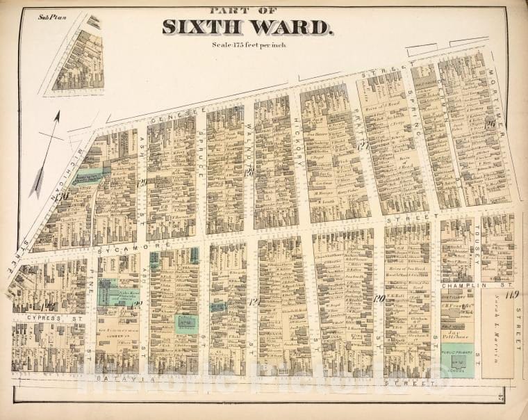 Historic 1872 Map - Part Of Sixth Ward. - Buffalo (N.Y.Atlas Of The City Of Buffalo, Erie Co, New York - Vintage Wall Art