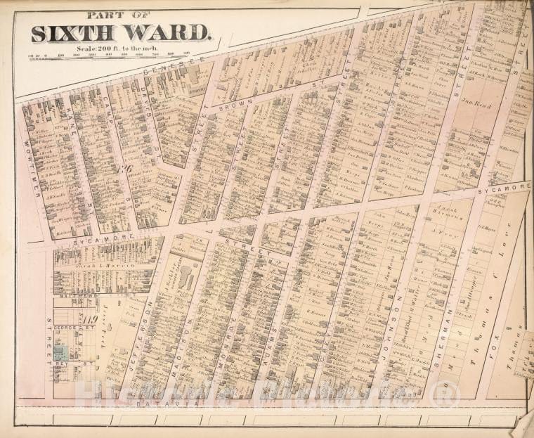 Historic 1872 Map - Part Of Sixth Ward. - Buffalo (N.Y.Atlas Of The City Of Buffalo, Erie Co, New York - Vintage Wall Art, v2