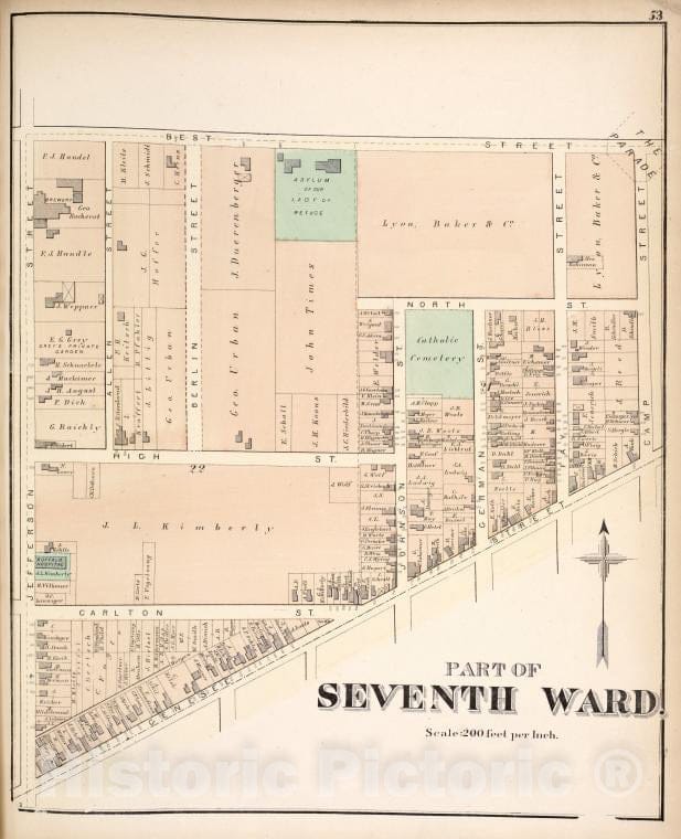 Historic 1872 Map - Part Of Seventh Ward. - Buffalo (N.Y.Atlas Of The City Of Buffalo, Erie Co, New York - Vintage Wall Art