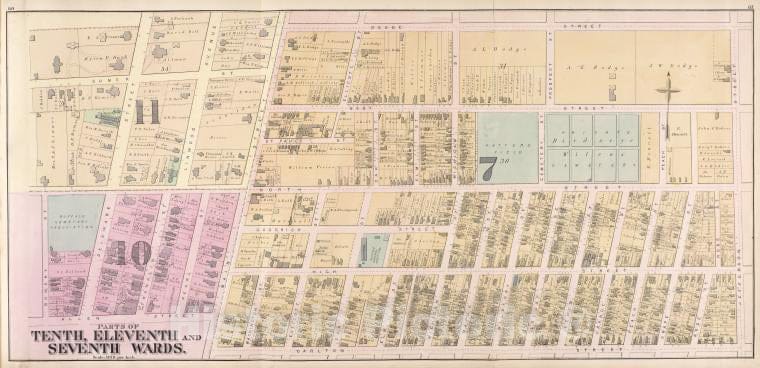 Historic 1872 Map - Parts Of Tenth, Eleventh, And Seventh Wards. - Buffalo (N.Y.Atlas Of The City Of Buffalo, Erie Co, New York - Vintage Wall Art