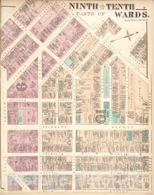 Historic 1872 Map - Parts Of Ninth And Tenth Wards. - Buffalo (N.Y.Atlas Of The City Of Buffalo, Erie Co, New York - Vintage Wall Art