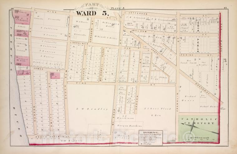 Historic 1876 Map - Part Of Ward 5 - Elmira (N.Y.City Atlas Of Elmira, New York - Vintage Wall Art