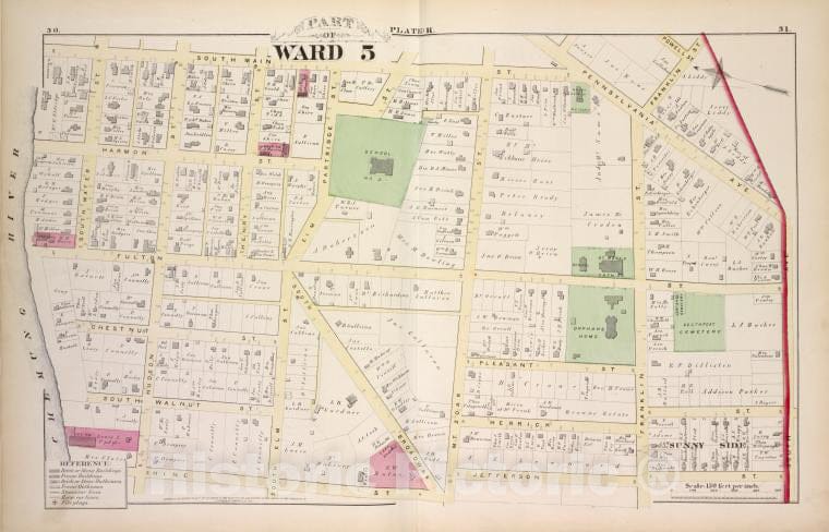 Historic 1876 Map - Part Of Ward 5 - Elmira (N.Y.City Atlas Of Elmira, New York - Vintage Wall Art, V2