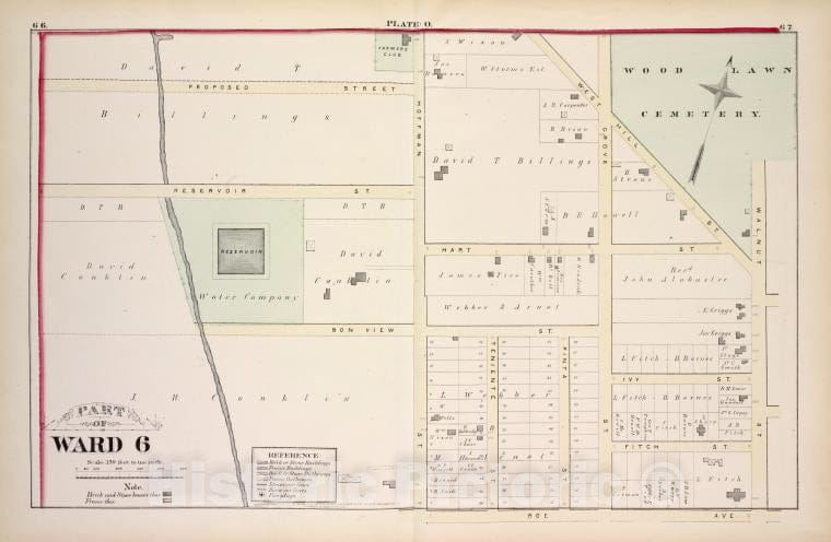 Historic 1876 Map - Part Of Ward 6 - Elmira (N.Y.City Atlas Of Elmira, New York - Vintage Wall Art, v2