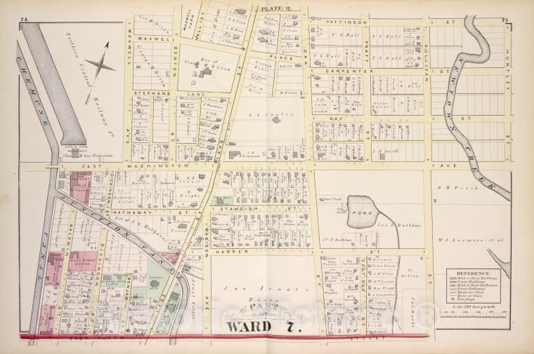 Historic 1876 Map - Part Of Ward 7 - Elmira (N.Y.City Atlas Of Elmira, New York - Vintage Wall Art