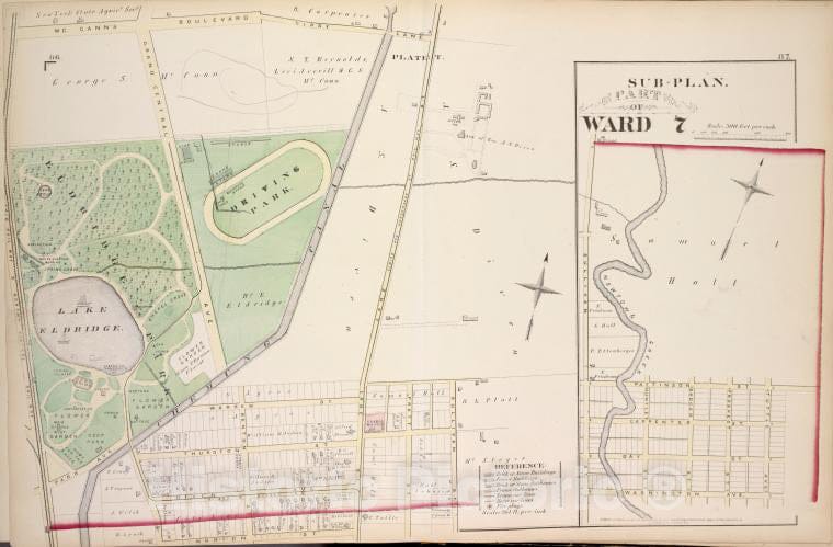 Historic 1876 Map - Part Of Ward 7 - Elmira (N.Y.City Atlas Of Elmira, New York - Vintage Wall Art, V2