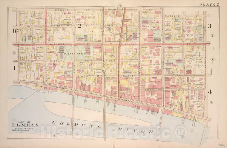 Historic 1896 Map - Part Of Elmira - Elmira (N.Y.Atlas Of The City Of Elmira, New York - Vintage Wall Art