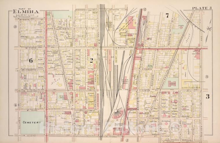 Historic 1896 Map - Part Of Elmira [Cont.] - Elmira (N.Y.Atlas Of The City Of Elmira, New York - Vintage Wall Art