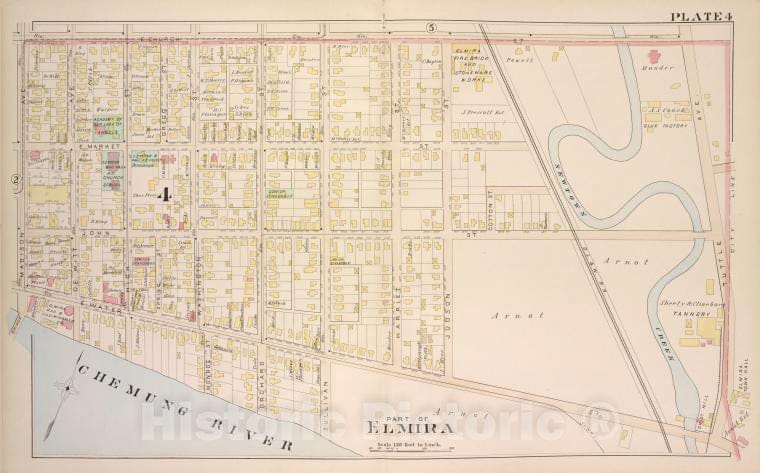 Historic 1896 Map - Part Of Elmira [Cont.] - Elmira (N.Y.Atlas Of The City Of Elmira, New York - Vintage Wall Art, V2