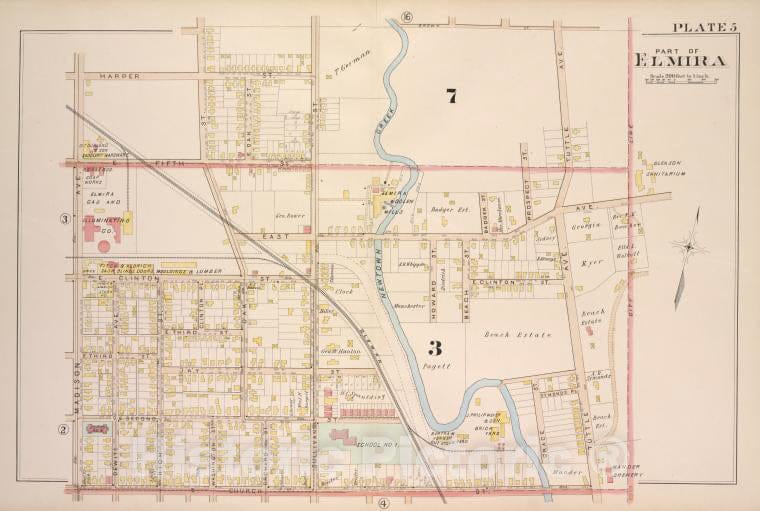 Historic 1896 Map - Part Of Elmira [Cont.] - Elmira (N.Y.Atlas Of The City Of Elmira, New York - Vintage Wall Art, V3