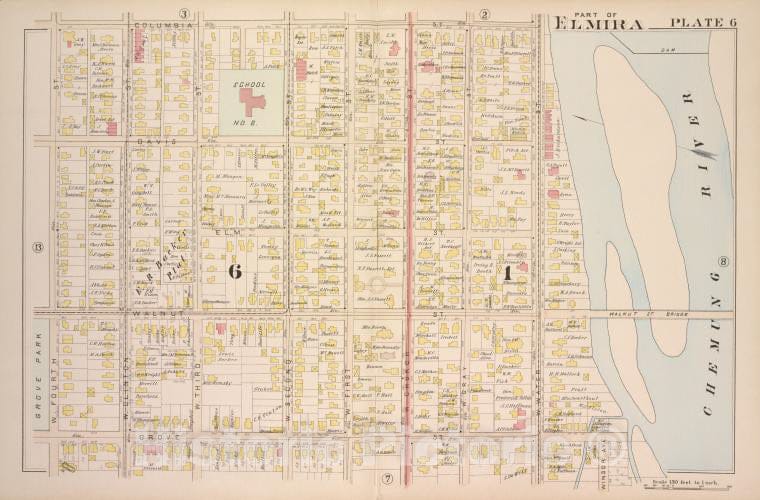 Historic 1896 Map - Part Of Elmira [Cont.] - Elmira (N.Y.Atlas Of The City Of Elmira, New York - Vintage Wall Art, V4