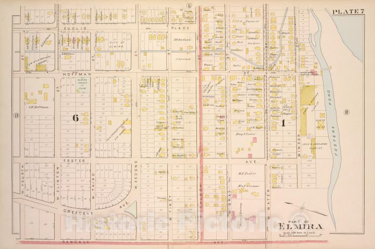 Historic 1896 Map - Part Of Elmira [Cont.] - Elmira (N.Y.Atlas Of The City Of Elmira, New York - Vintage Wall Art, V5