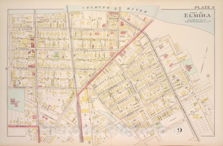 Historic 1896 Map - Part Of Elmira [Cont.] - Elmira (N.Y.Atlas Of The City Of Elmira, New York - Vintage Wall Art, V7