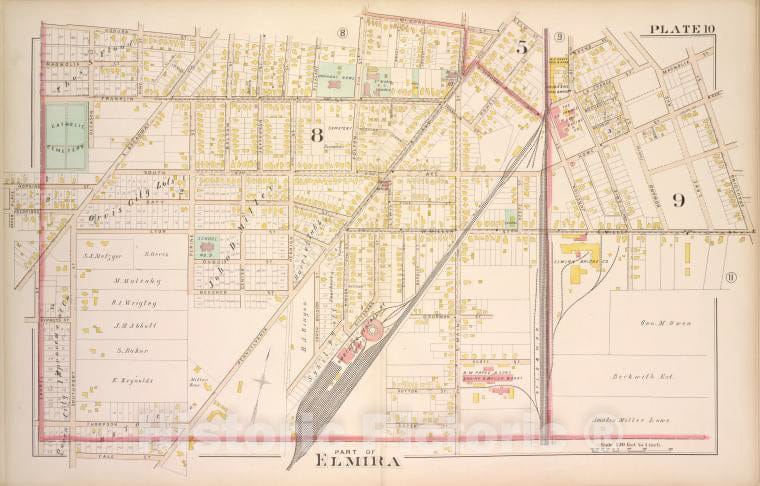 Historic 1896 Map - Part Of Elmira [Cont.] - Elmira (N.Y.Atlas Of The City Of Elmira, New York - Vintage Wall Art, V8