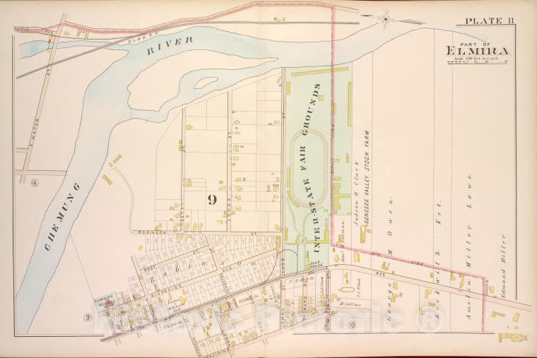 Historic 1896 Map - Part Of Elmira [Cont.] - Elmira (N.Y.Atlas Of The City Of Elmira, New York - Vintage Wall Art, V9