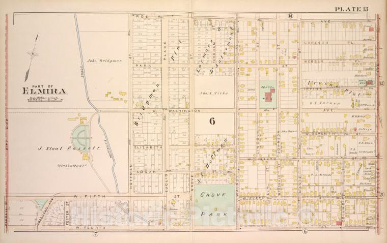 Historic 1896 Map - Part Of Elmira [Cont.] - Elmira (N.Y.Atlas Of The City Of Elmira, New York - Vintage Wall Art, v2