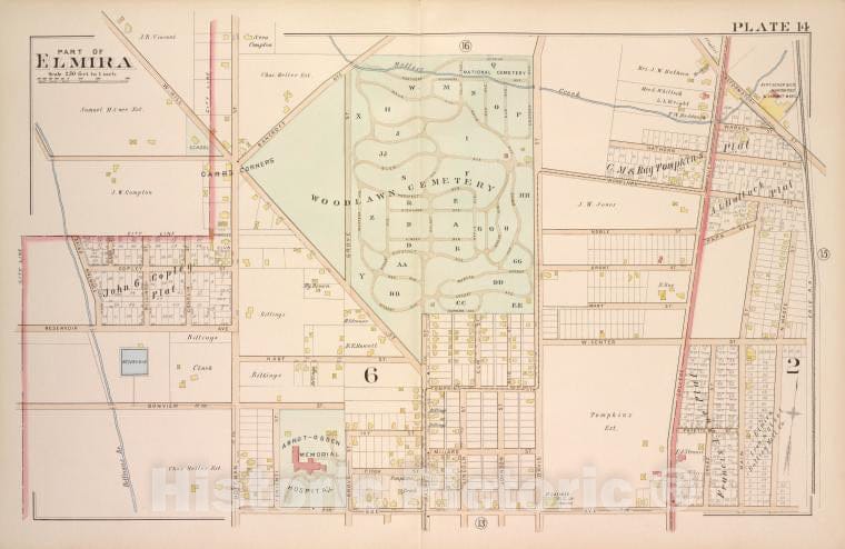 Historic 1896 Map - Part Of Elmira [Cont.] - Elmira (N.Y.Atlas Of The City Of Elmira, New York - Vintage Wall Art, V2, v2