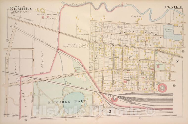 Historic 1896 Map - Part Of Elmira [Cont.] - Elmira (N.Y.Atlas Of The City Of Elmira, New York - Vintage Wall Art, V11