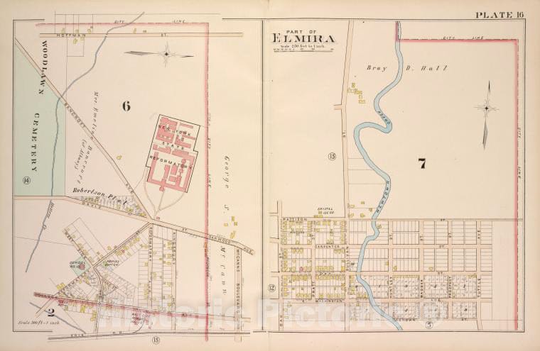 Historic 1896 Map - Part Of Elmira [Cont.] - Elmira (N.Y.Atlas Of The City Of Elmira, New York - Vintage Wall Art, V12