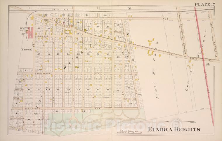 Historic 1896 Map - Part Of Elmira [Cont.] - Elmira (N.Y.Atlas Of The City Of Elmira, New York - Vintage Wall Art, V13